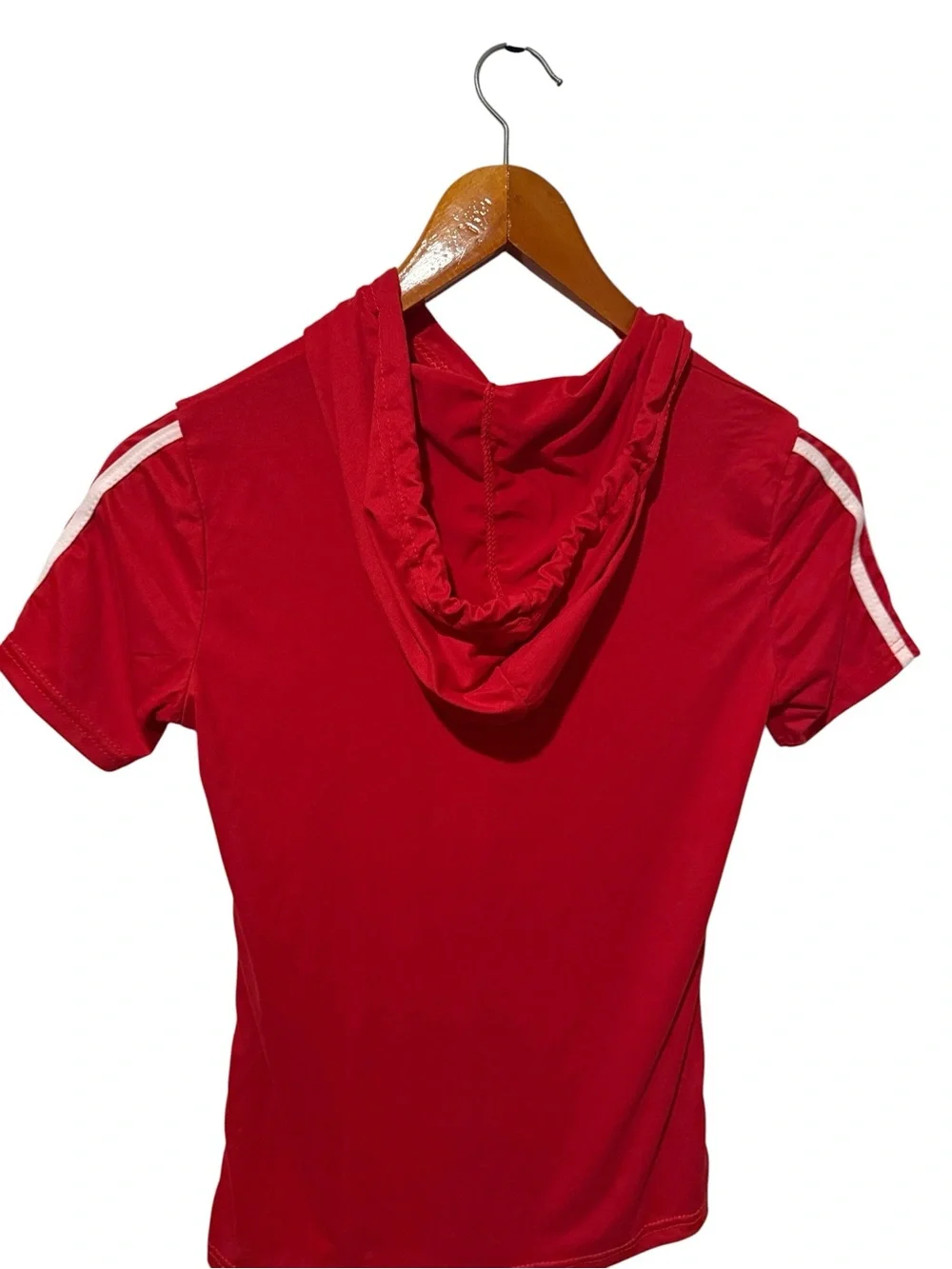 Nike Red Hooded Short Sleeve Athletic Tee with White Accents Size L